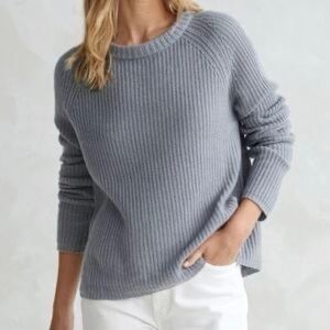 Jenni Kayne Cashmere Fisherman Sweater Dusty Blue Size Small
